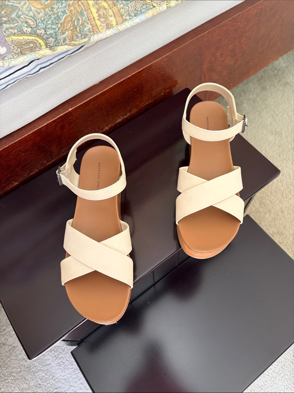American Eagle Outfitters Cream Cross-Strap Sandals